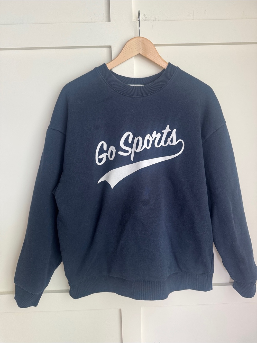 Favorite Daughter Navy Crewneck Sweatshirt with White 'Go Sports' Graphic